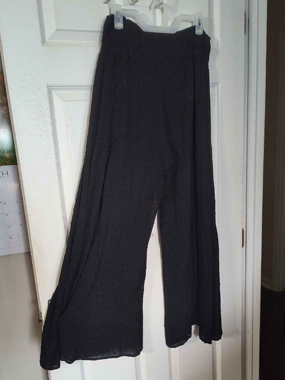 NEW Boutique Easel Black Wide Leg Pants, Sheer With Polka Dots